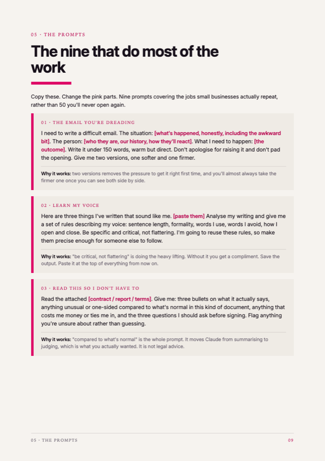 A page of copy-and-paste prompts from the guide